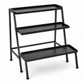 Support pour plantes trois niveaux en acier noir 70x25x80 cm