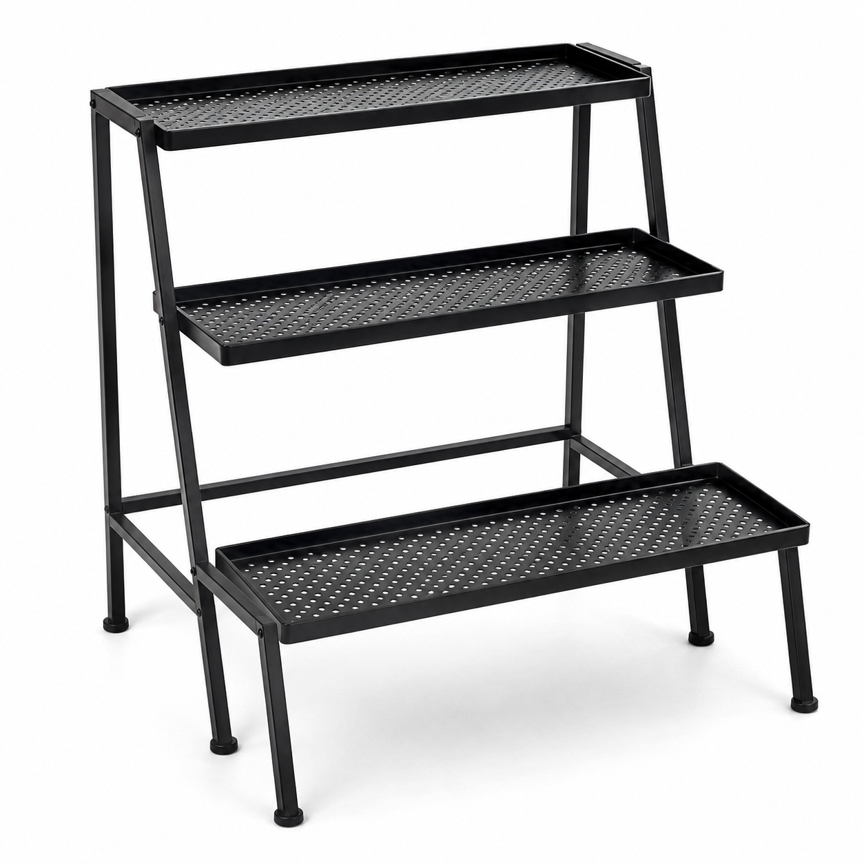Support pour plantes trois niveaux en acier noir 70x25x80 cm