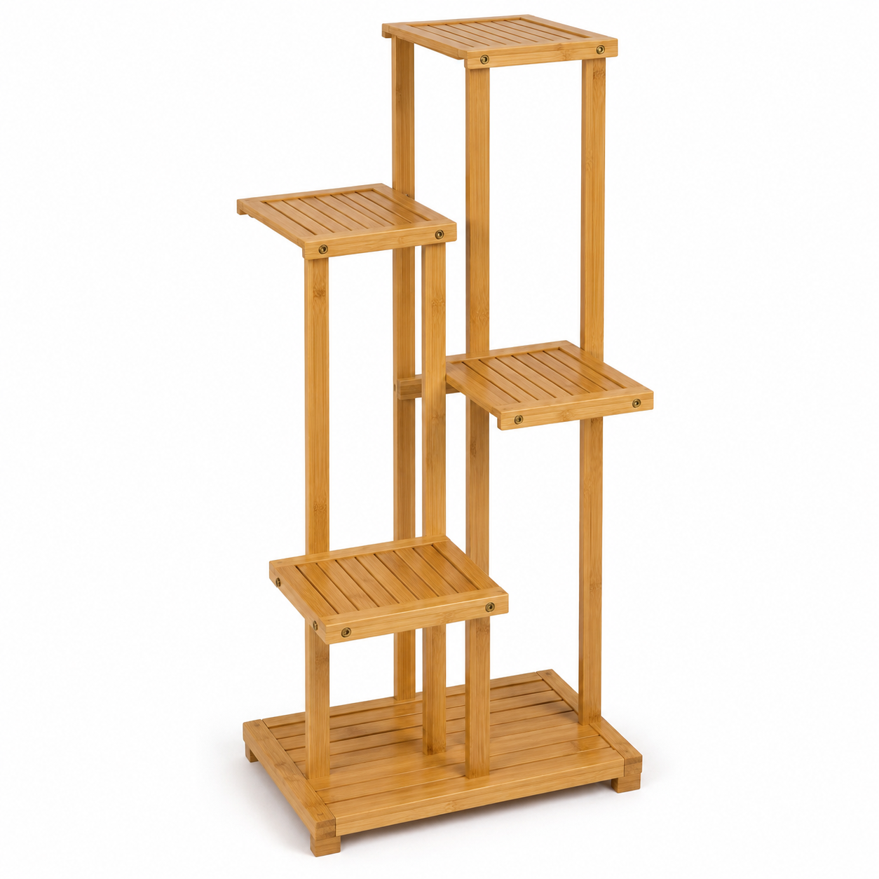 Étagère à plantes cinq pots en bambou naturel 60x35x120 cm