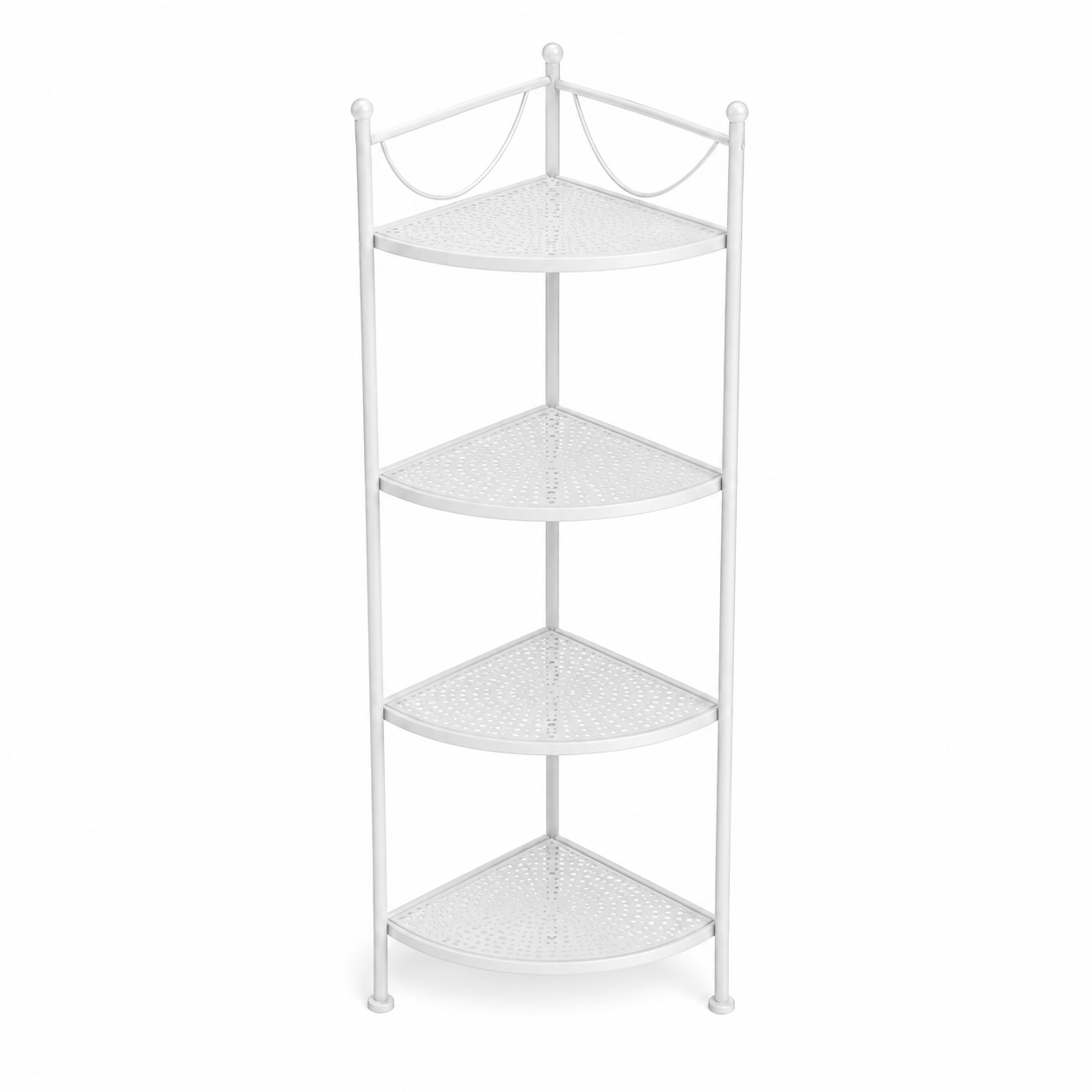 Support angle quatre niveaux en métal blanc 45x45x110 cm