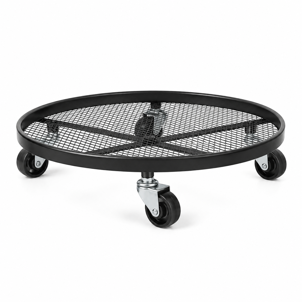 Plateau roulant rond pour pot en acier noir diamètre 35 cm