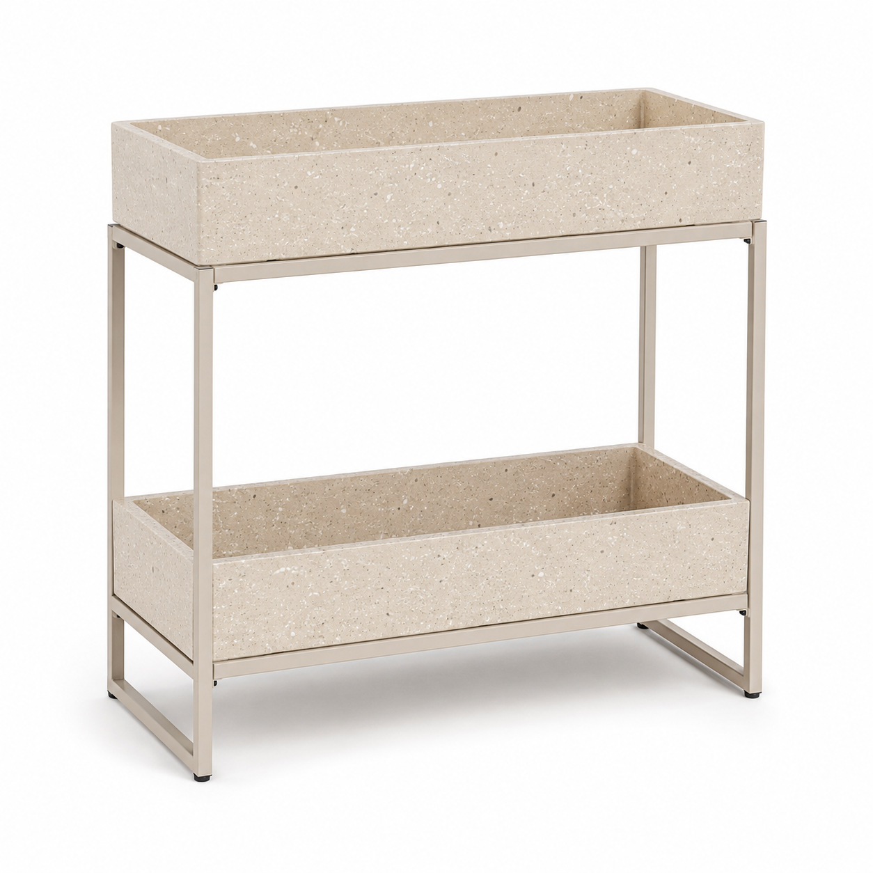 Console à plantes deux niveaux beige terrazzo 60x30x62 cm