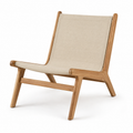 Chaise lounge en teck et toile beige 62x74x88 cm