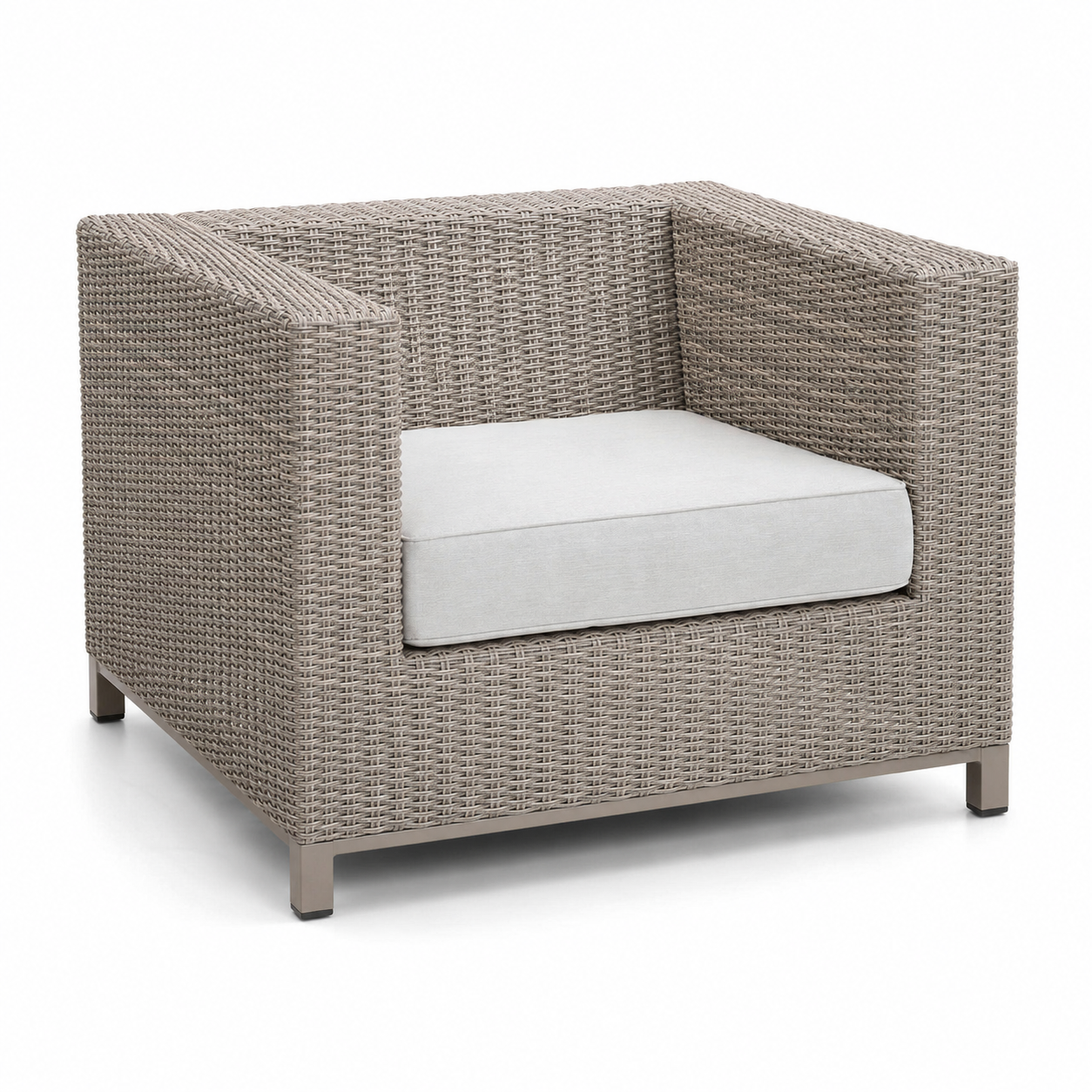 Fauteuil club en résine tressée grège 72x76x78 cm
