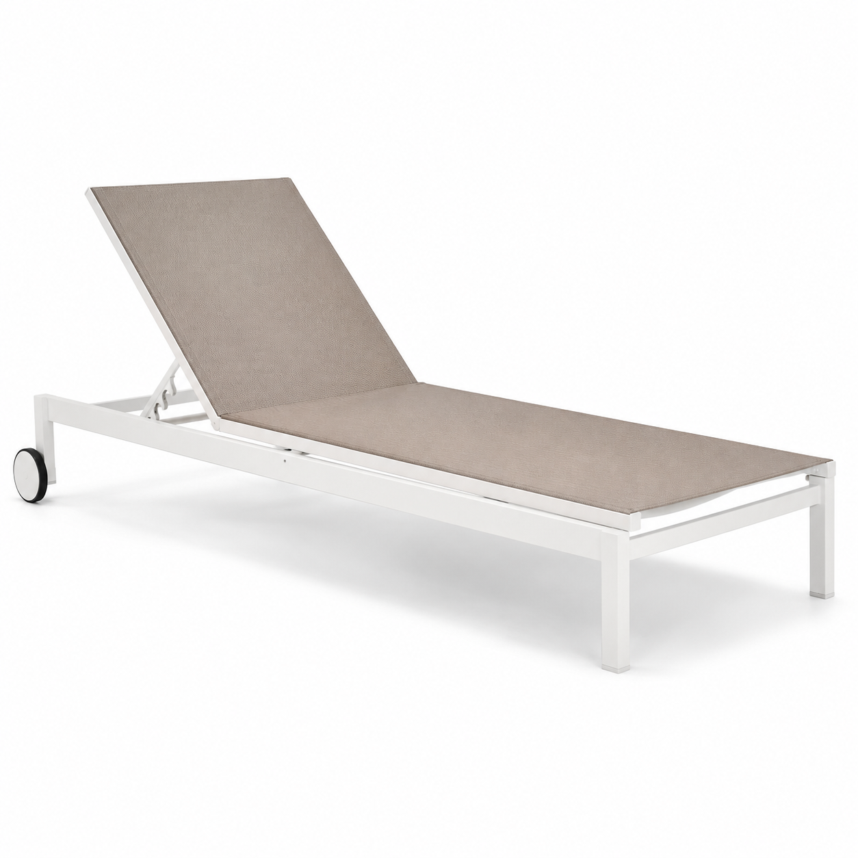 Bain de soleil aluminium blanc textilène taupe 195x65x32 cm