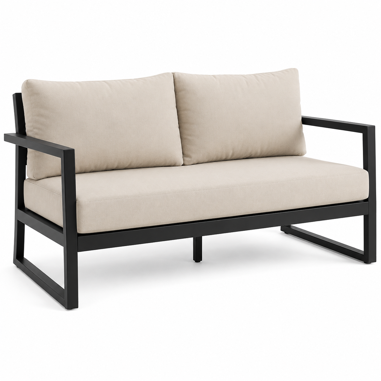 Canapé extérieur deux places aluminium noir beige 142x76x78 cm
