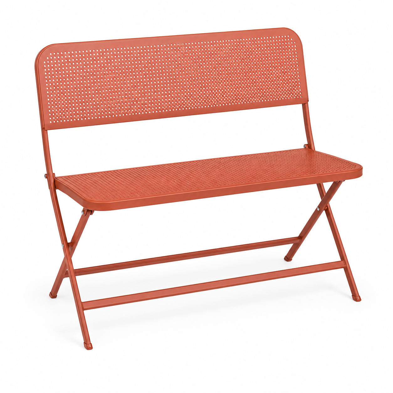 Banquette pliante deux places acier terre cuite 112x58x84 cm