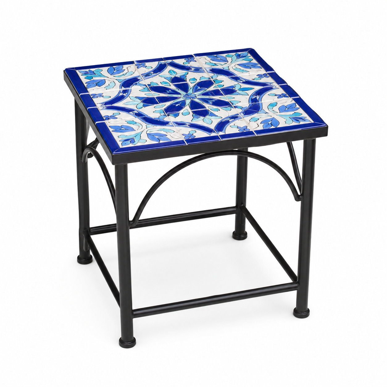 Table appoint mosaïque céramique bleue 45x45x50 cm